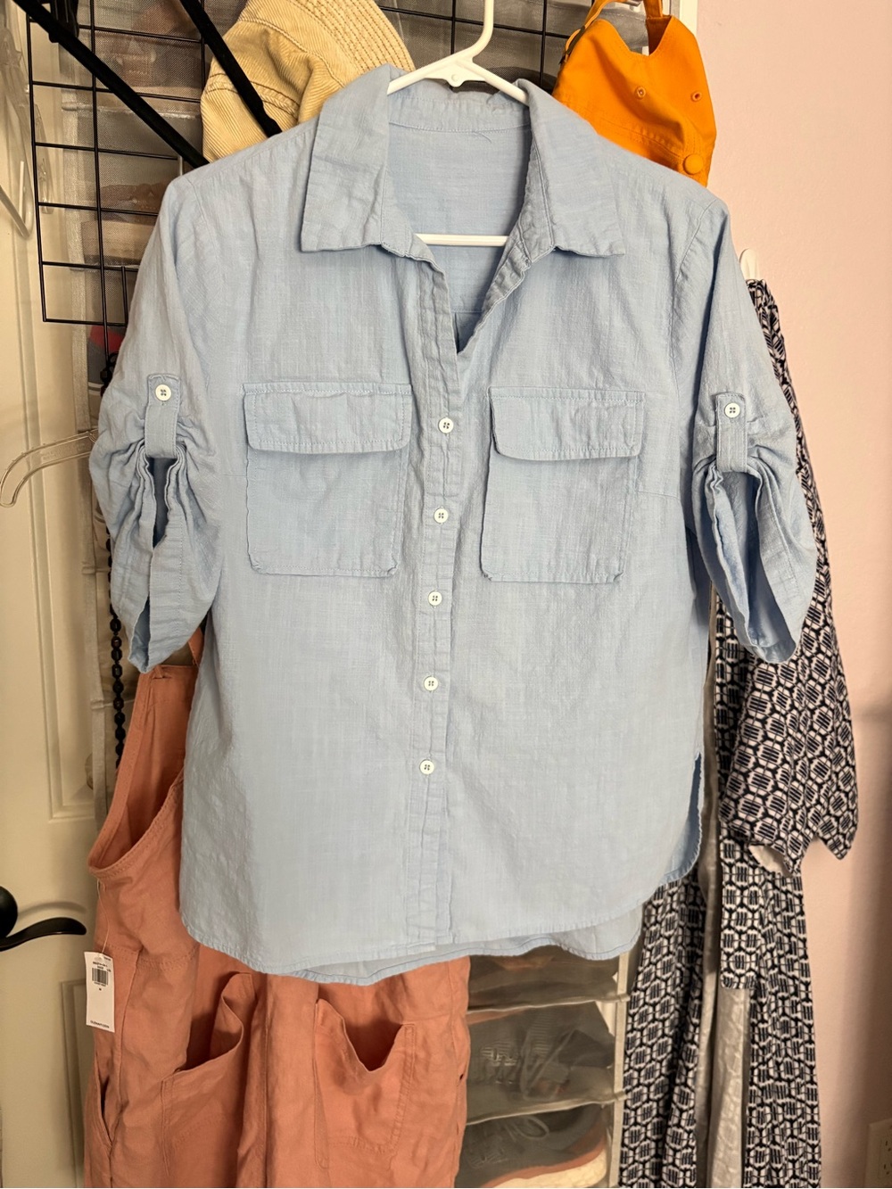 Amazon Light Blue Women's Button-Down Shirt with Chest Pockets